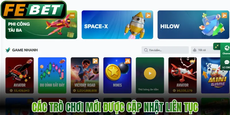 Các trò chơi mới được cập nhật liên tục