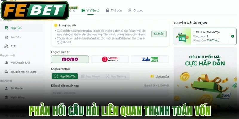 Phản hồi câu hỏi liên quan thanh toán vốn
