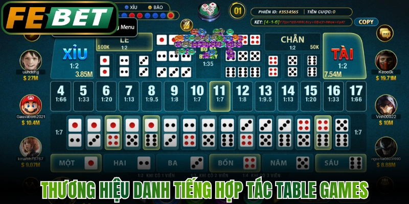 Các thương hiệu danh tiếng hợp tác cùng Table Games