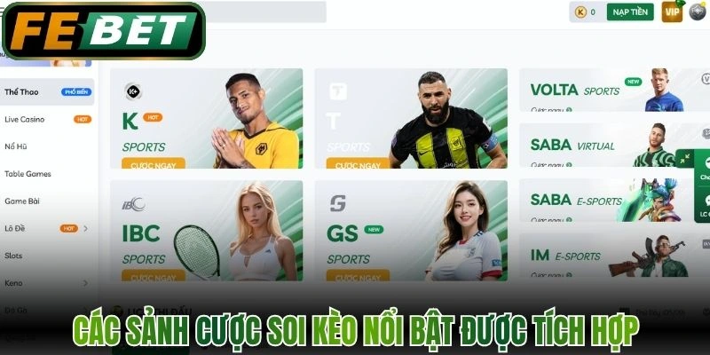 Thể Thao – Không Gian Cược Chuẩn Quốc Tế Tại FEBET 2 Các sảnh cược soi kèo nổi bật được tích hợp