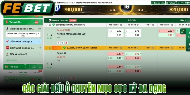 Thể Thao – Không Gian Cược Chuẩn Quốc Tế Tại FEBET 3 Các giải đấu ở chuyên mục cực kỳ đa dạng